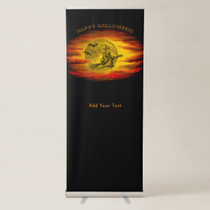 Flying witch with black cat , halloween night retractable banner