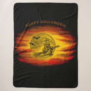 Flying witch with black cat , halloween night sherpa blanket