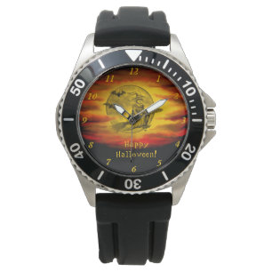 Flying witch with black cat , halloween night watch