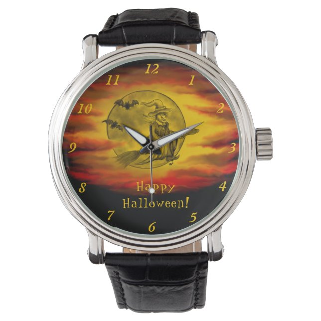 Flying witch with black cat , halloween night watch (Front)