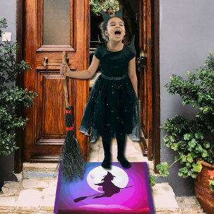 Flying Witch with full moon no3 Doormat
