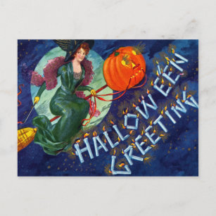 Flying Witches Halloween Postcard