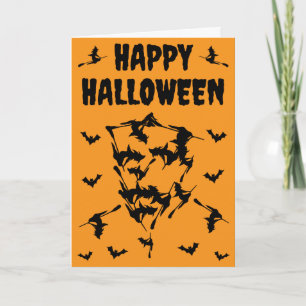 Flying Witches Halloween Skull Silhouette Postcard
