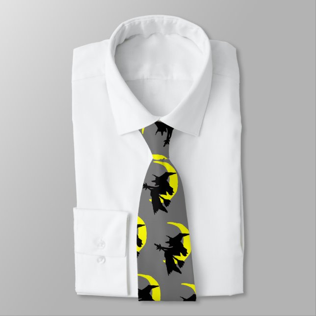 Flying Witches Pattern Gray Halloween Novelty tie (Tied)