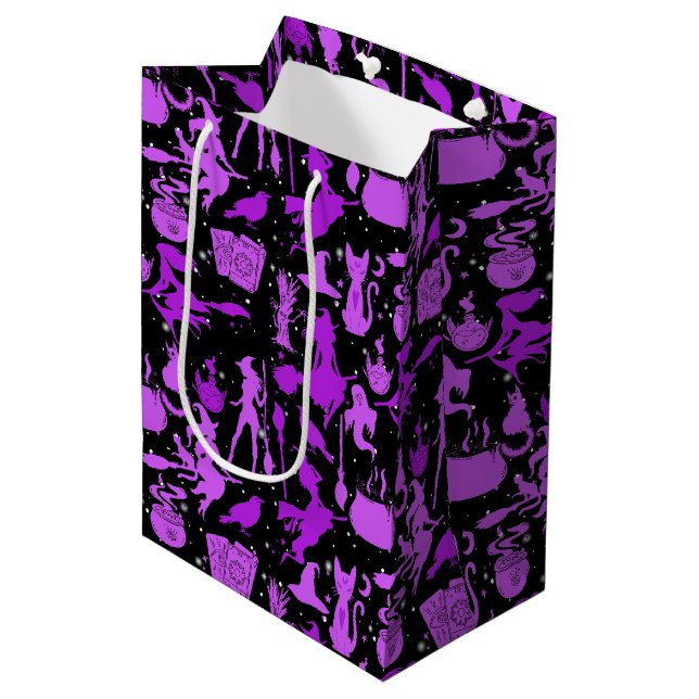 Flying witches pattern.Purple Black BG Medium Gift Bag (Front Angled)