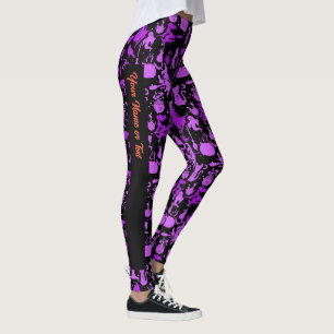 Flying witches pattern.Purple Black BG (PS) Leggings