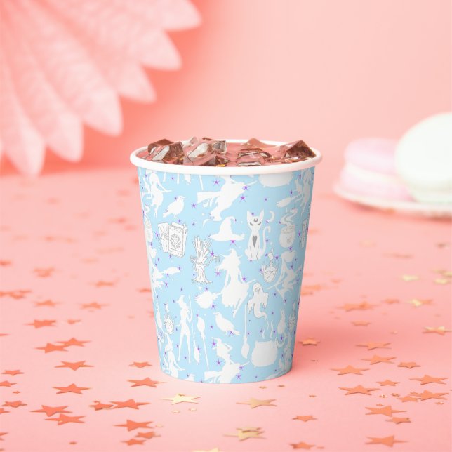 Flying witches pattern.White L Blue BG Paper Cups (Insitu)