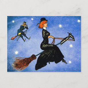 Flying Witches Seen on Halloween Postcard