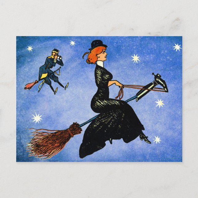 Flying Witches Seen on Halloween Postcard (Front)