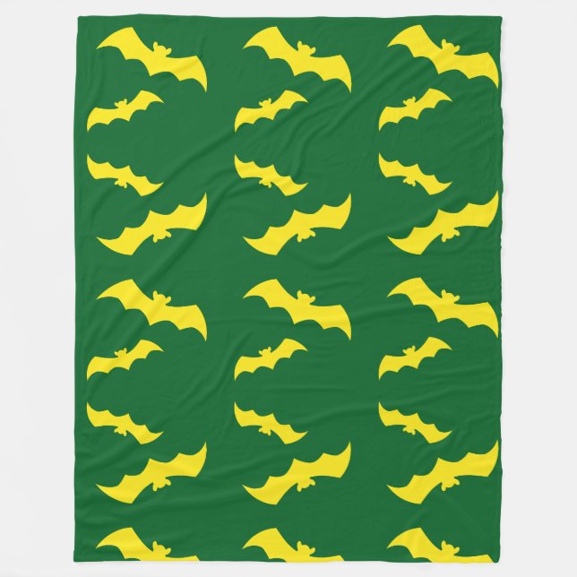 Flying Yellow Halloween Bats Fleece Blanket (Front)