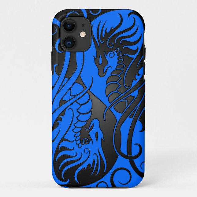 Flying Yin Yang Dragons - blue and black Case-Mate iPhone Case (Back)