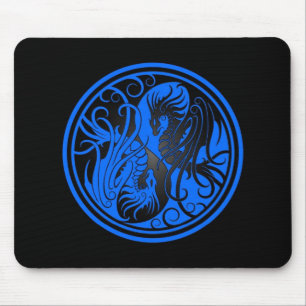 Flying Yin Yang Dragons - blue and black Mouse Mat