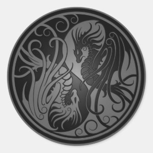 Flying Yin Yang Dragons - dark Classic Round Sticker