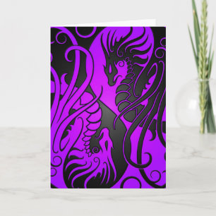 Flying Yin Yang Dragons - purple and black Card