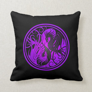 Flying Yin Yang Dragons - purple and black Cushion