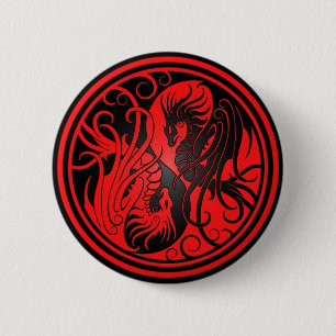 Flying Yin Yang Dragons - red and black 6 Cm Round Badge