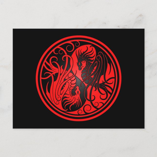 Flying Yin Yang Dragons - red and black Postcard (Front)