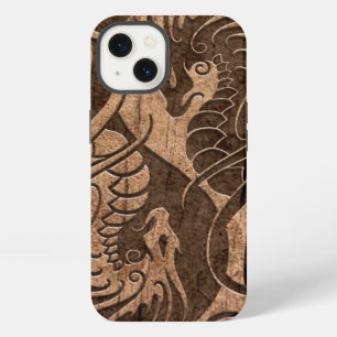Flying Yin Yang Dragons with Wood Grain Effect iPhone 13 Case
