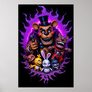 FNAF Animated Characters Gathering with Purple Poster
