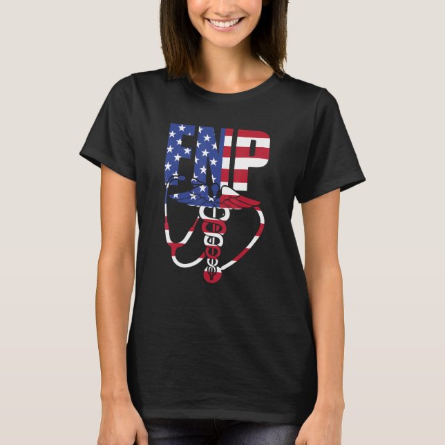 Fnp Family Nurse Practitioner Usa Flag Funny Nursi T-Shirt (Front)