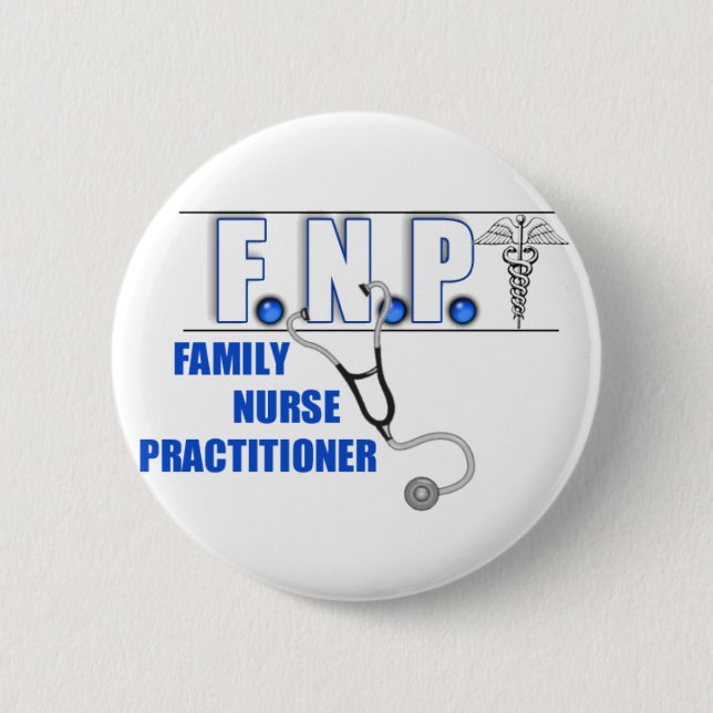 FNP  LOGO  STETHOSCOPE FAMILY NURSE PRACTITIONER 6 CM ROUND BADGE (Front)