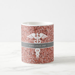 FNP Nurse Practitioner Pink Rose Gold Glitter Name Coffee Mug