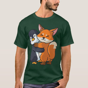Fo and Penguin Hugging Cute Kawaii Animal Lover Wo T-Shirt