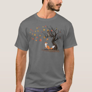 Fo Owl In Autumn Tree Maple Oak Leaves Animal T-Shirt