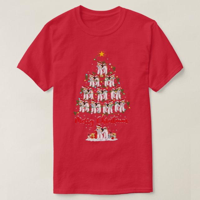 Fo Terrier Dog Matching Santa Fo Terrier Christmas T-Shirt (Design Front)