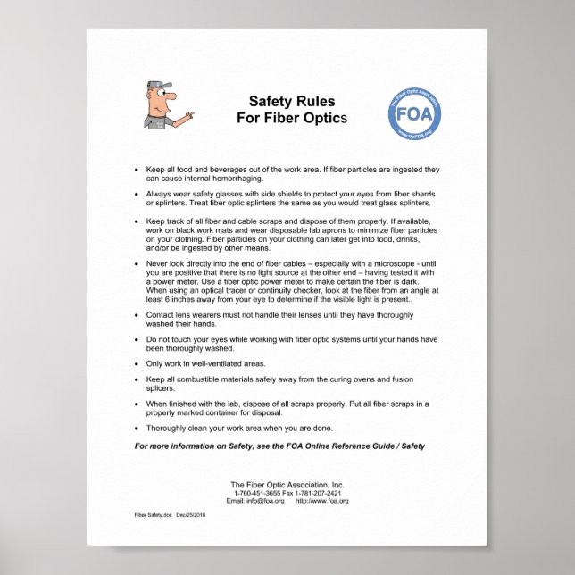 FOA Safety Rules For Fiber Optics, Small Poster (Front)