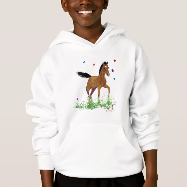 Foal and Butterflies Equestrian Hooded Sweatshirt (Front)
