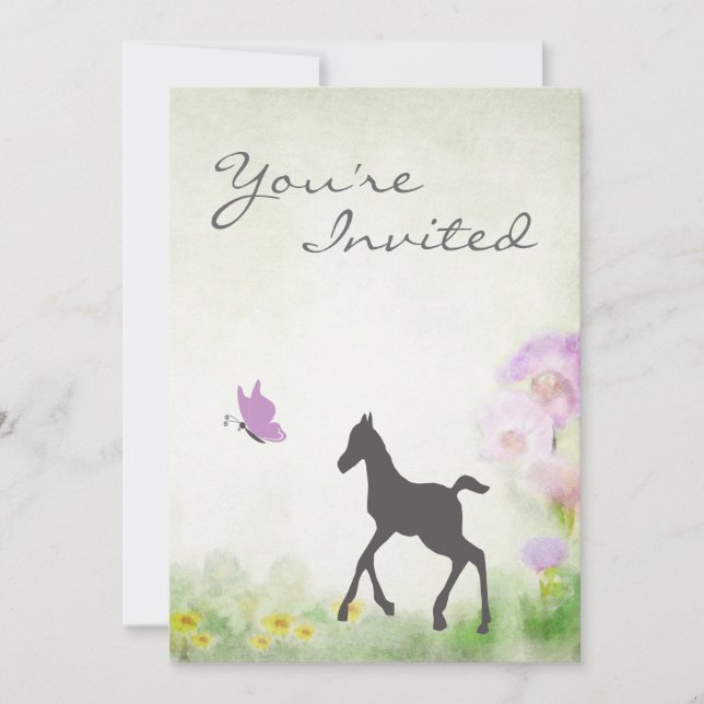 Foal and Butterfly Horse Baby Shower Invitation (Front)
