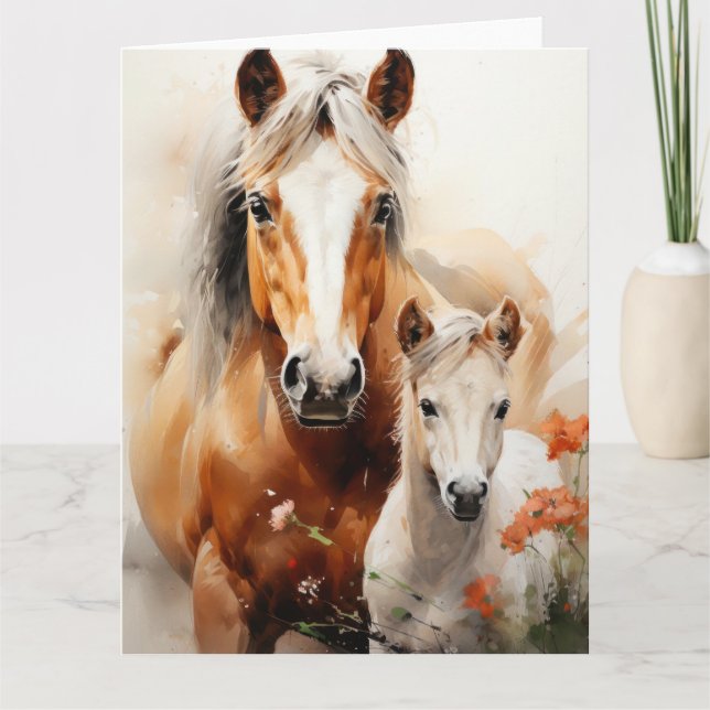Foal and horse in the poppy meadow card (Front)