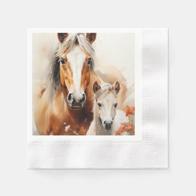 Foal and horse in the poppy meadow napkin (Front)