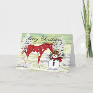 Foal and Snowman Christmas Holiday Card