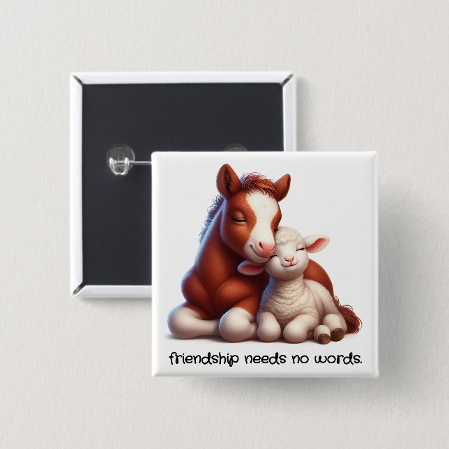 Foal & Lamb Best Friends Share a Touching Moment 15 Cm Square Badge (Front & Back)