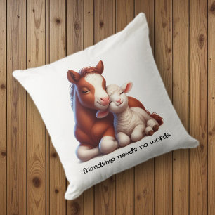 Foal & Lamb Best Friends Share a Touching Moment Cushion