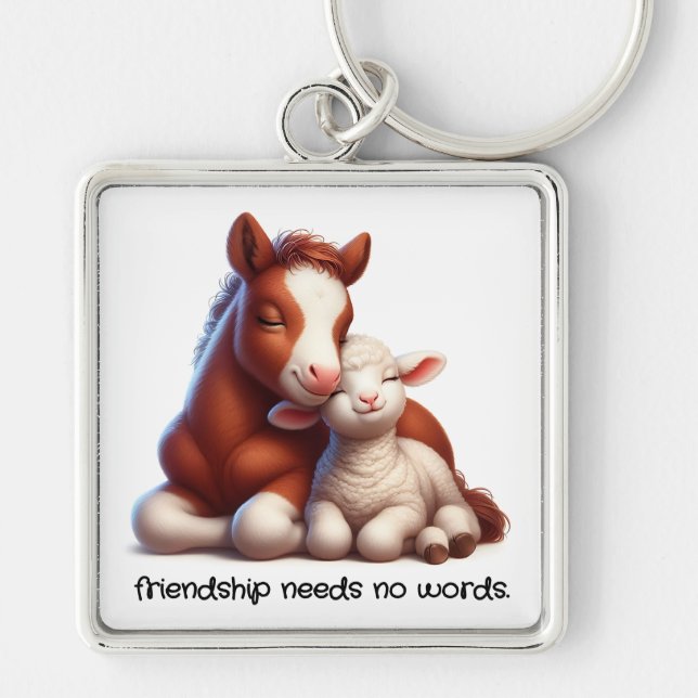 Foal & Lamb Best Friends Share a Touching Moment Key Ring (Front)
