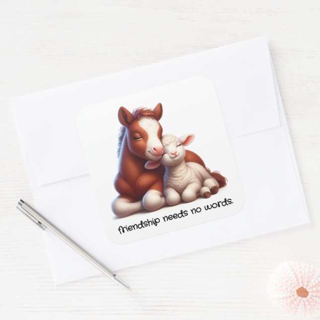 Foal & Lamb Best Friends Share a Touching Moment Square Sticker (Envelope)