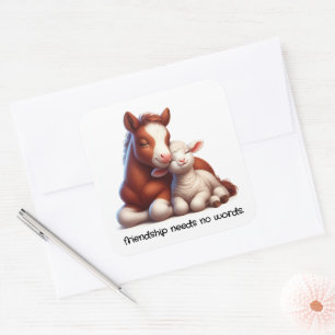 Foal & Lamb Best Friends Share a Touching Moment Square Sticker