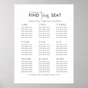 Foam Boards Seating plan 9 tables Bridal Shower Poster