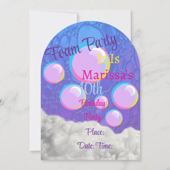 Foam Party Birthday Invitations (Front)