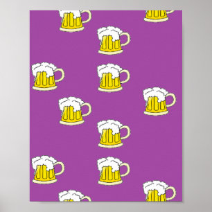 Foaming beer cup on purple poster