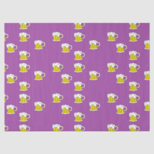 Foaming beer cup on purple tissue paper