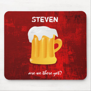 Foamy Beer Mug on Grunge Red Abstract Background Mouse Mat