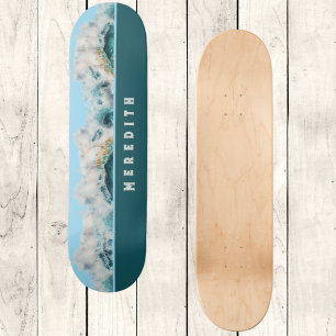 Foamy Cresting Blue Green Beach Waves with Name Skateboard