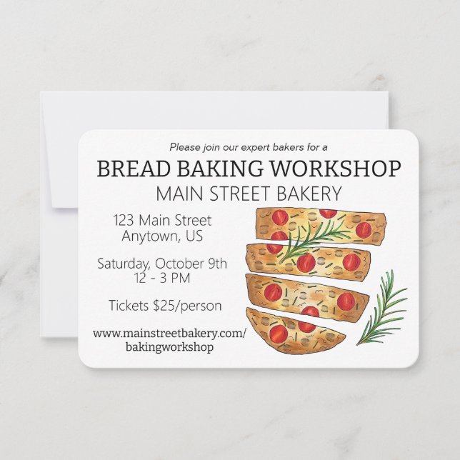 Focaccia Bread Breadmaking Bakery Baking Workshop Invitation (Front)