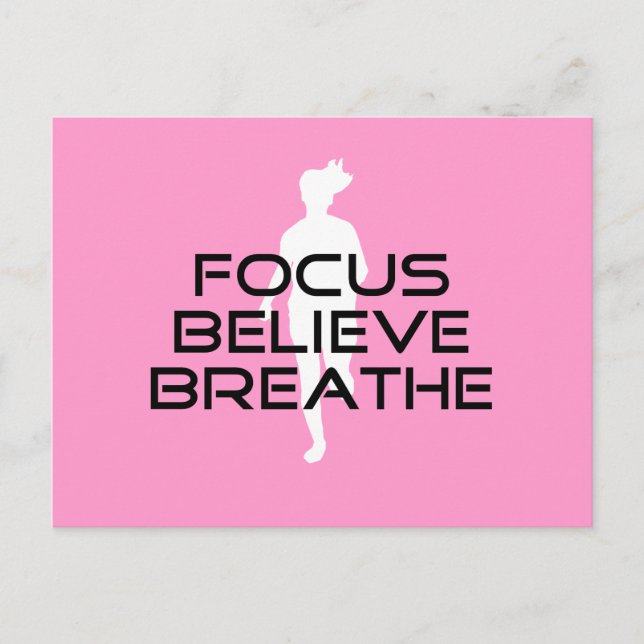 Focus Believe Breathe Pink Female Runner Postcard (Front)