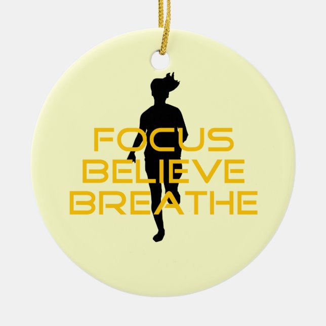 Focus Believe Breathe Yellow Running Fitness Ceramic Tree Decoration (Front)