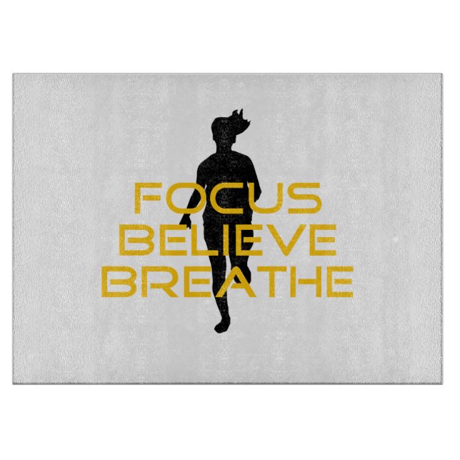Focus Believe Breathe Yellow Running Fitness Cutting Board (Front)